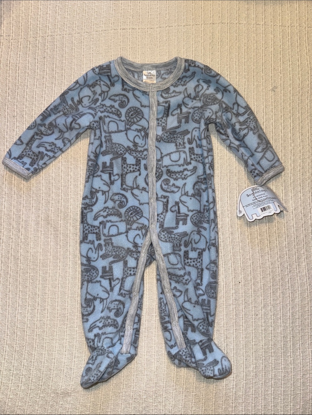 NWT Baby Blue Fleece Footed Sleep n Play Onesie 3-6M